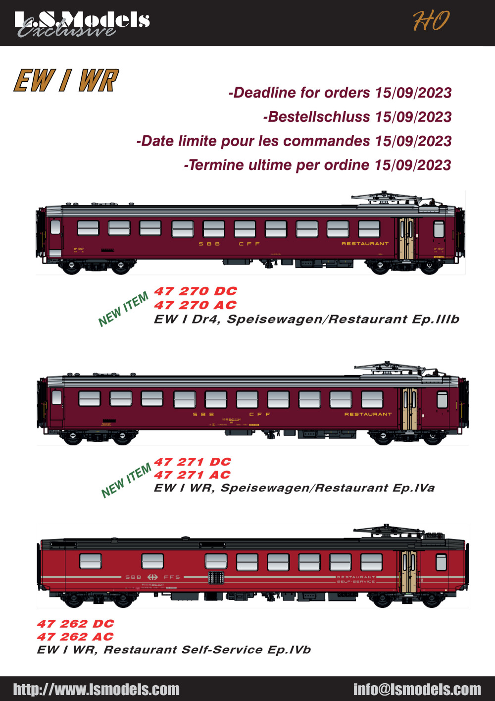LS Models - SBB CFF FFS - EW I restaurant coaches (WR)