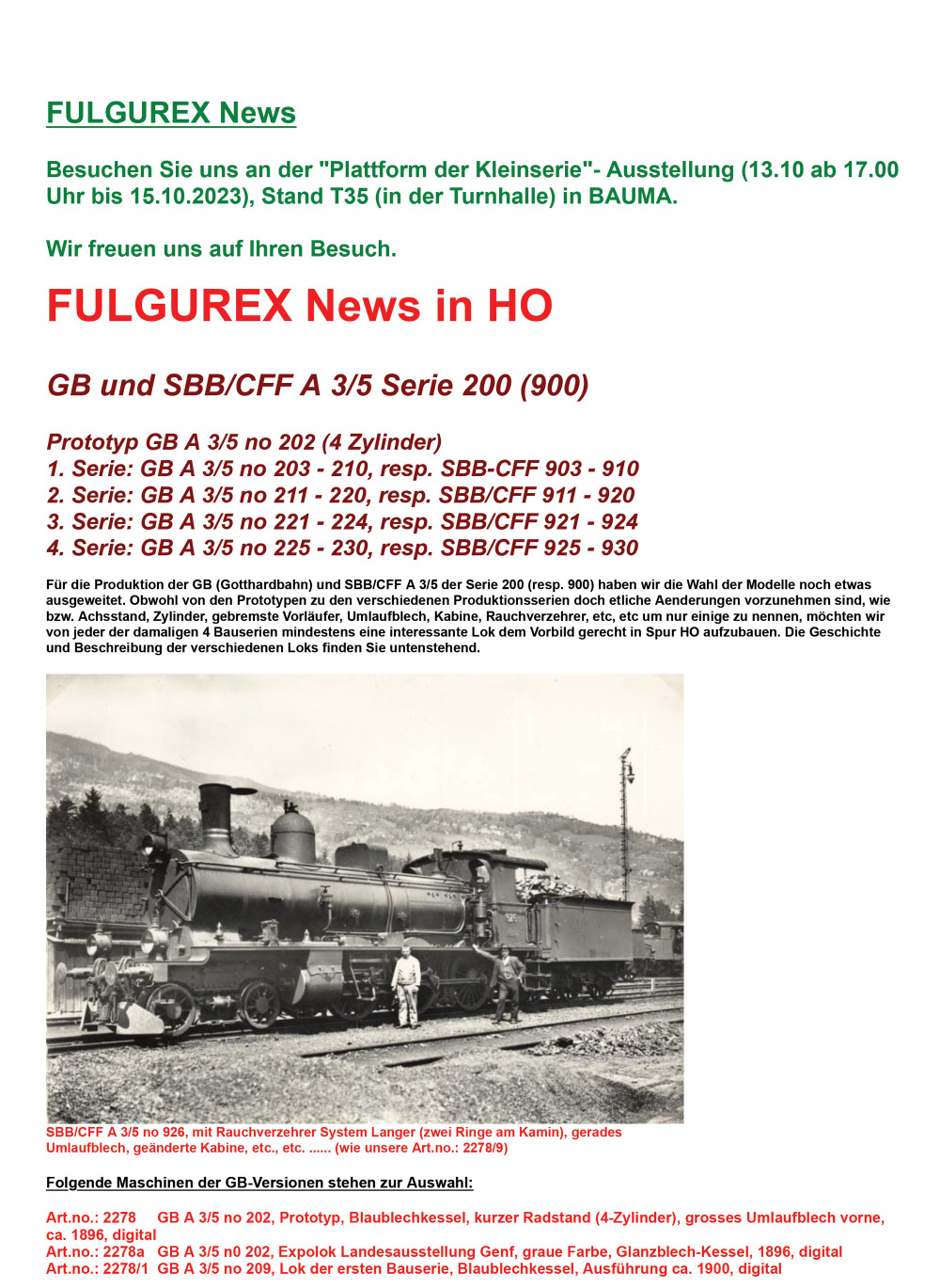 Fulgurex - GB & SBB CFF - A 3/5 steam locomotive