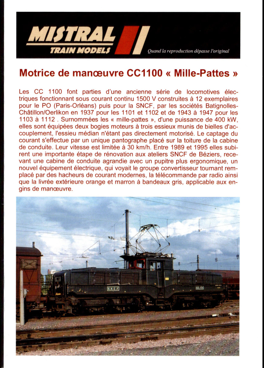 Mistral Train Models - CC 1100 'Millipede' electric locomotive