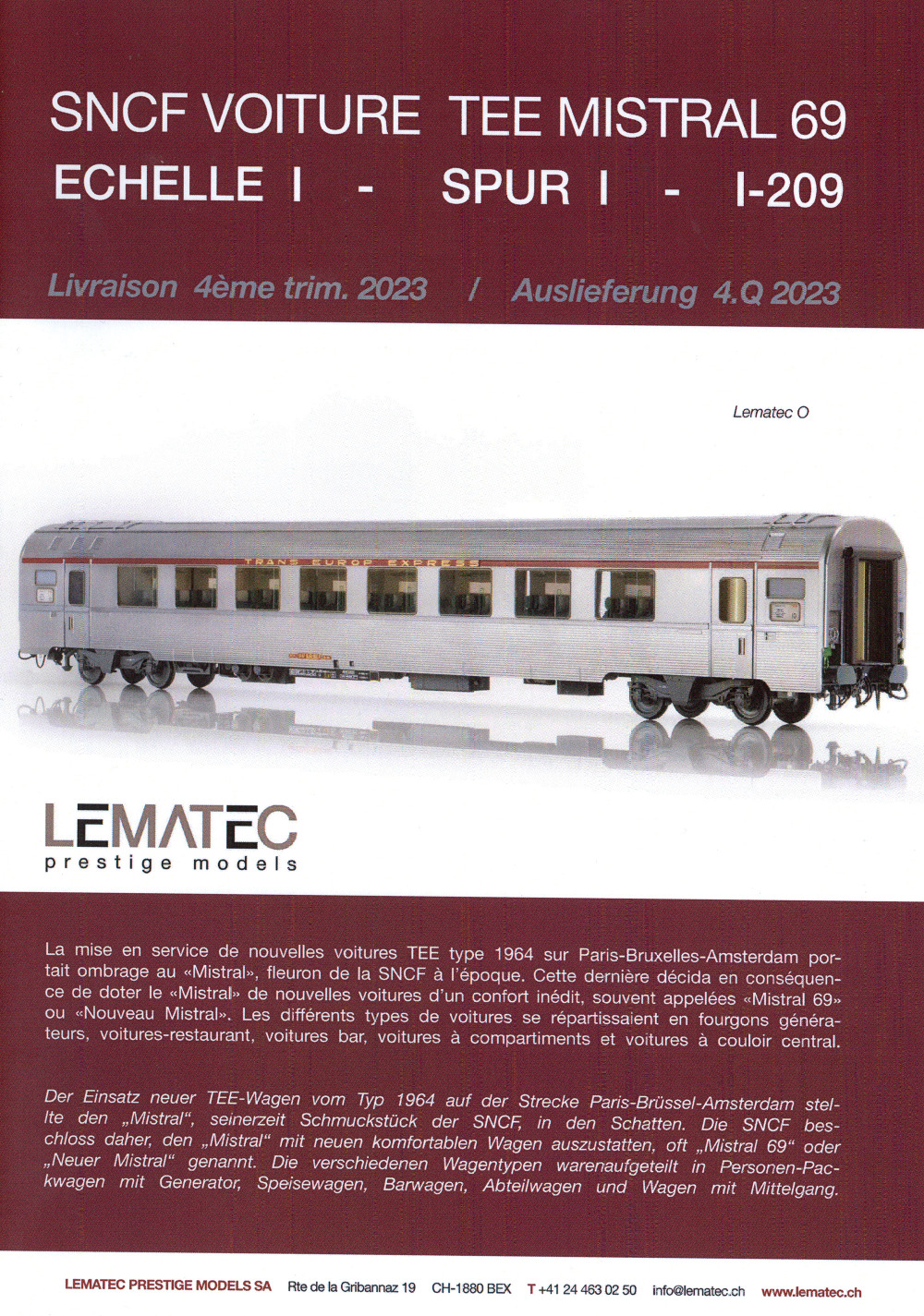 Lematec - SNCF - TEE MISTRAL 69 passenger coach
