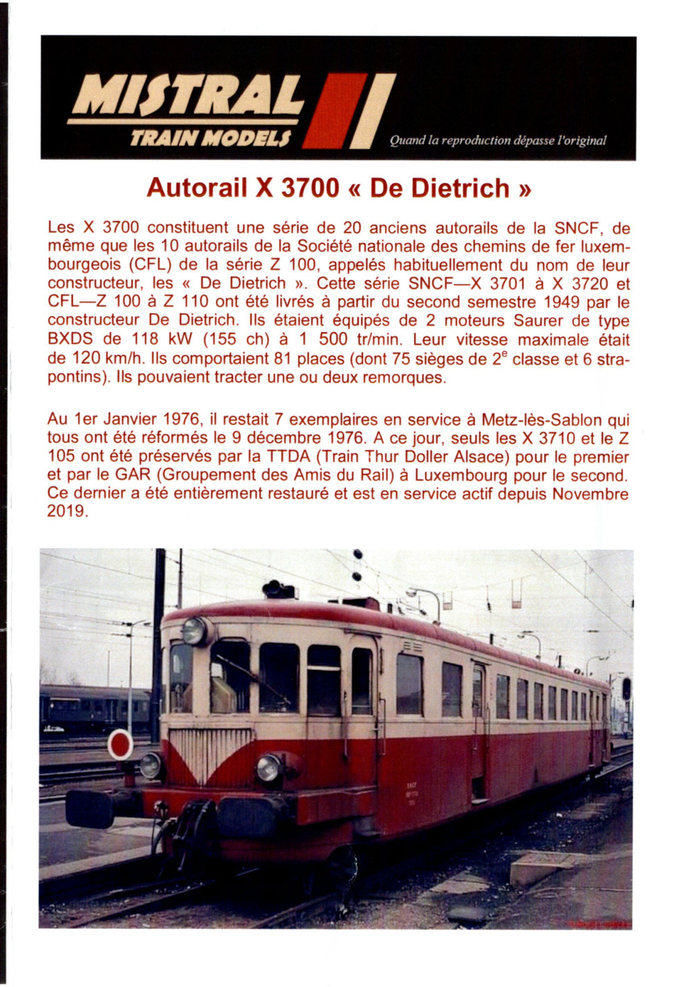 Mistral Train Models - X 3700 'De Dietrich' diesel railcar