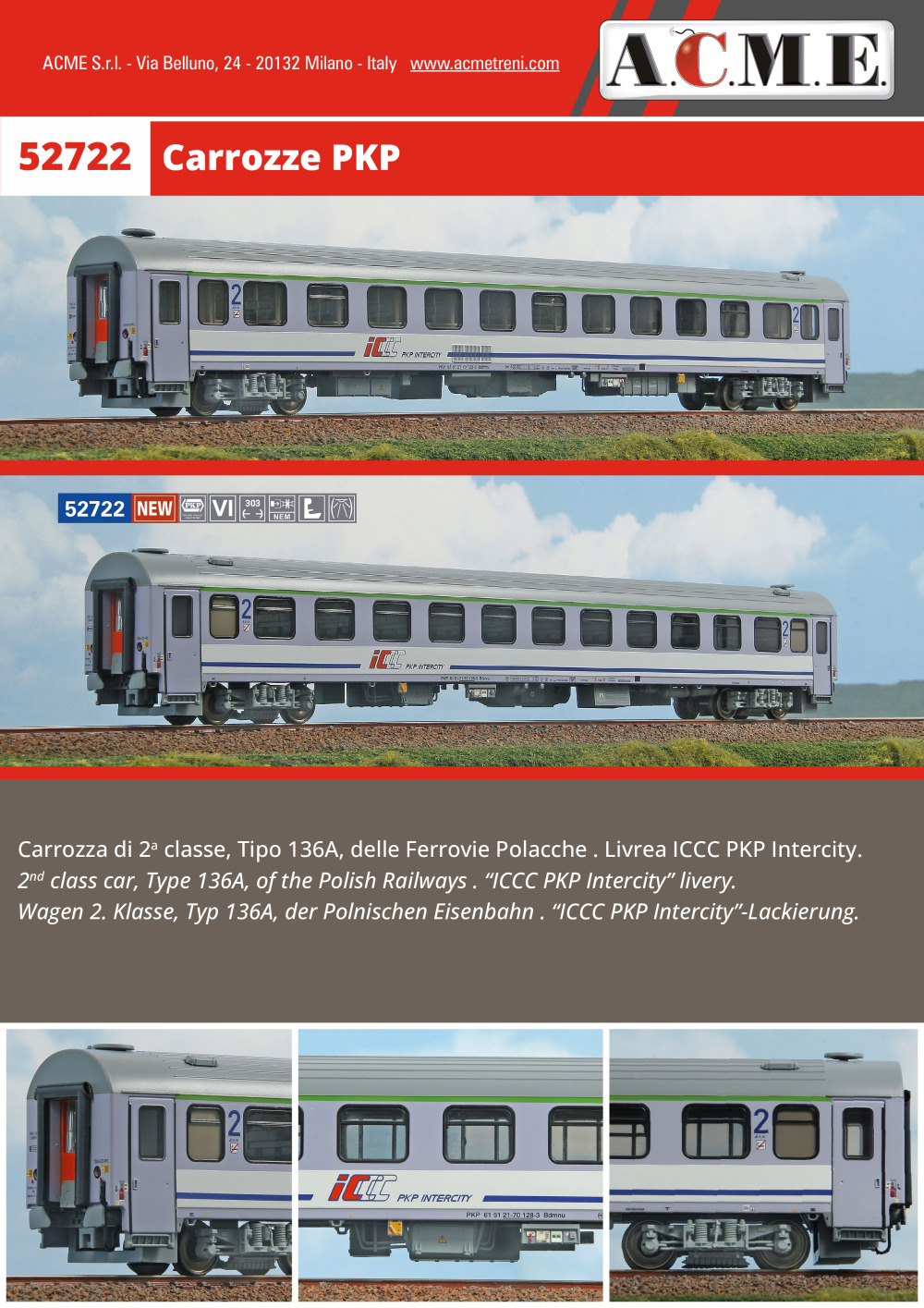 ACME - Anonima Costruzioni Modellistiche Esatte - Carrozza "ICCC PKP Intercity" (ref. 52722)