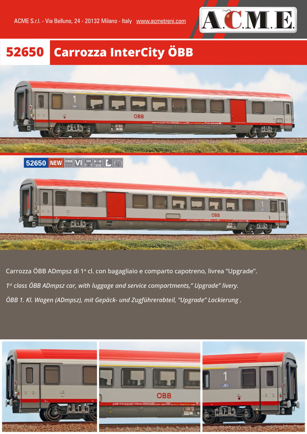 ACME - Anonima Costruzioni Modellistiche Esatte - ÖBB - InterCity passenger coach w. luggage and service compartments (ref. 52650)
