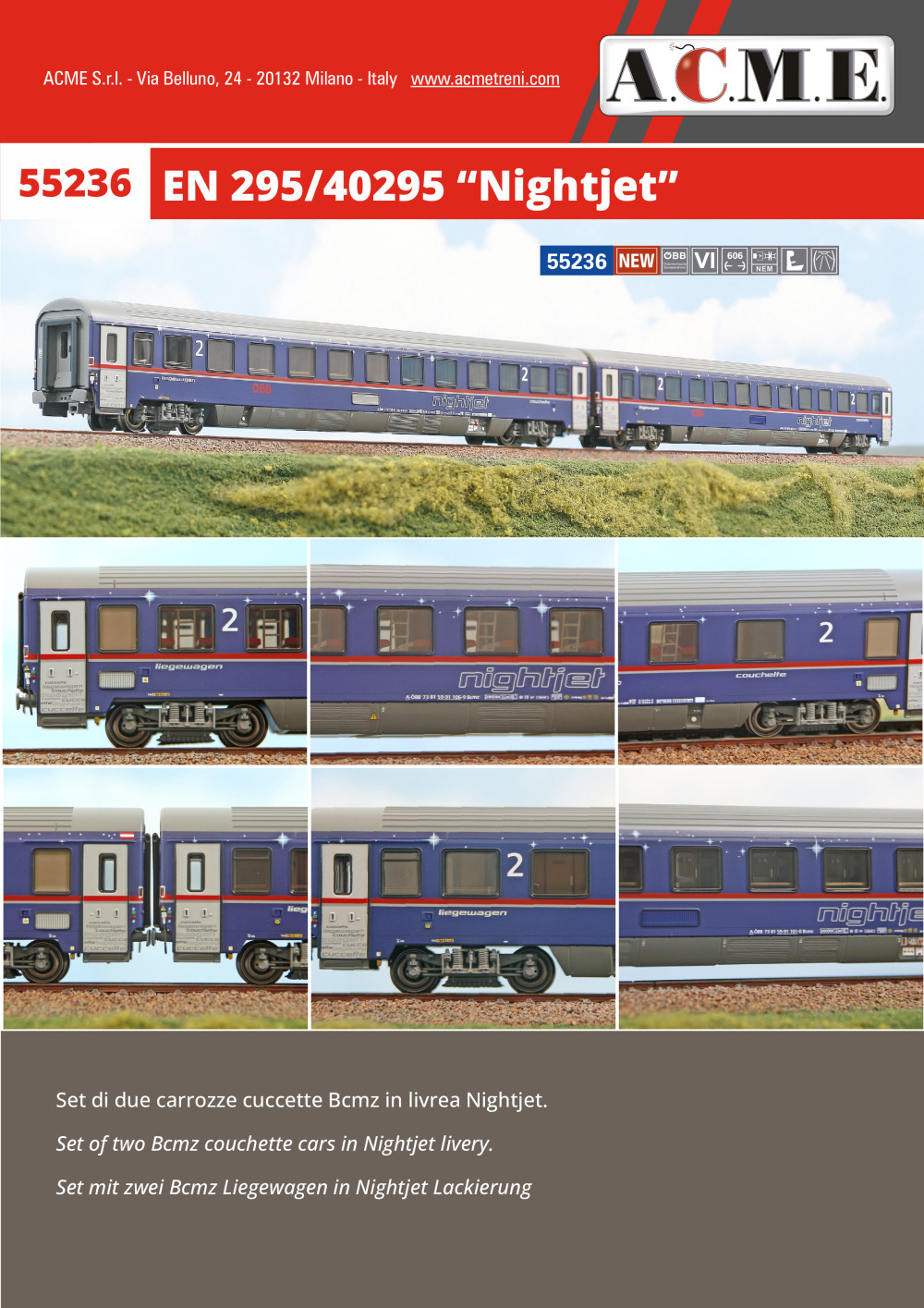 ACME - Anonima Costruzioni Modellistiche Esatte - ÖBB - Nightjet passenger coaches set (ref. 55236)