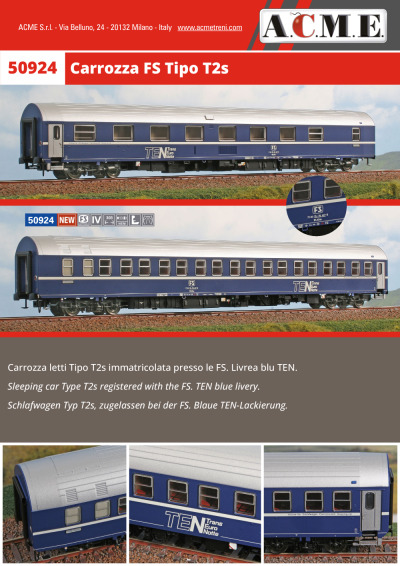 Carrozza FS Tipo T2s (ref. 50924) - ACME - Anonima Costruzioni Modellistiche Esatte