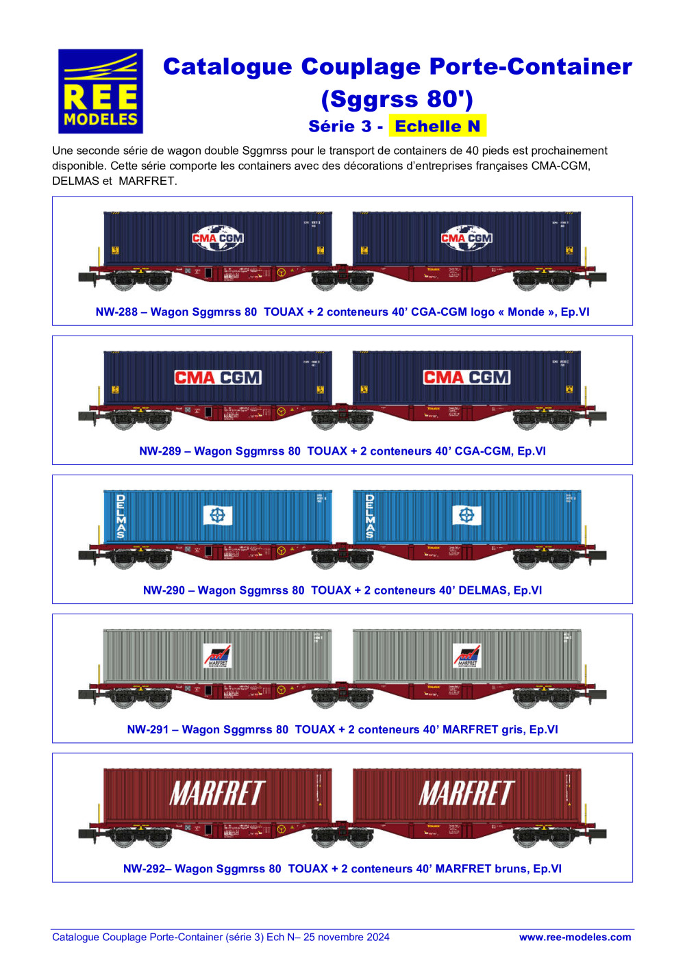 REE MODÈLES - Rails Europ Express - Sggmrss 80 freight wagons