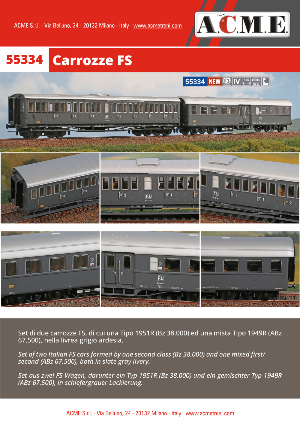 ACME - Anonima Costruzioni Modellistiche Esatte - Carrozze FS (ref. 55334)