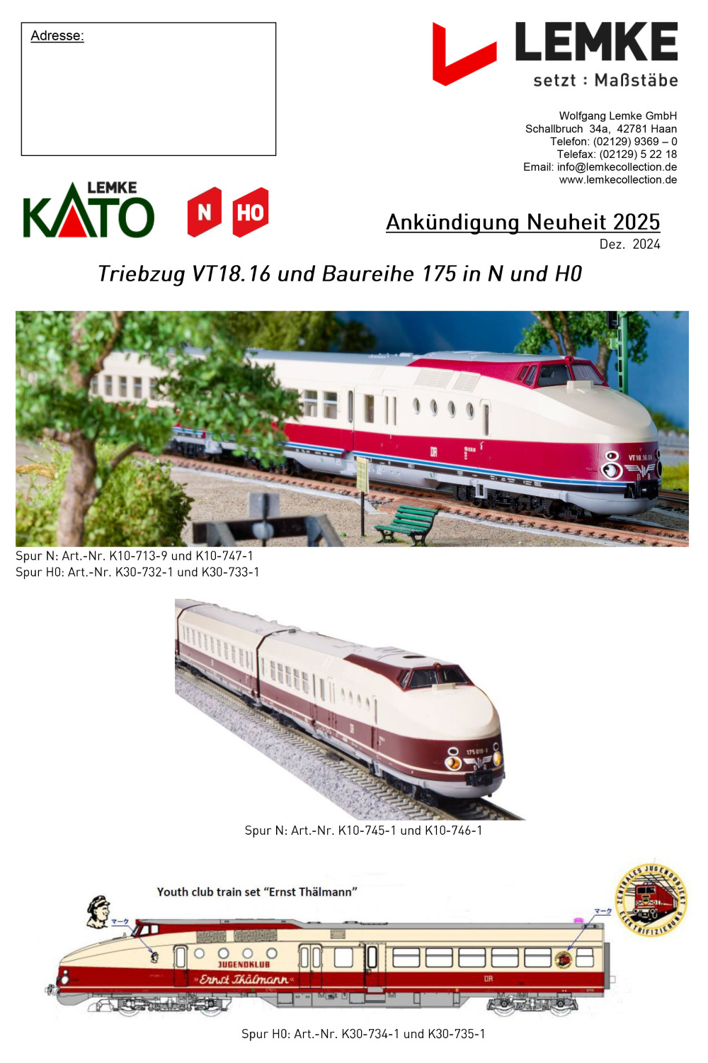 Lemke Collection / KATO - Triebzug VT18.16 und Baureihe 175
