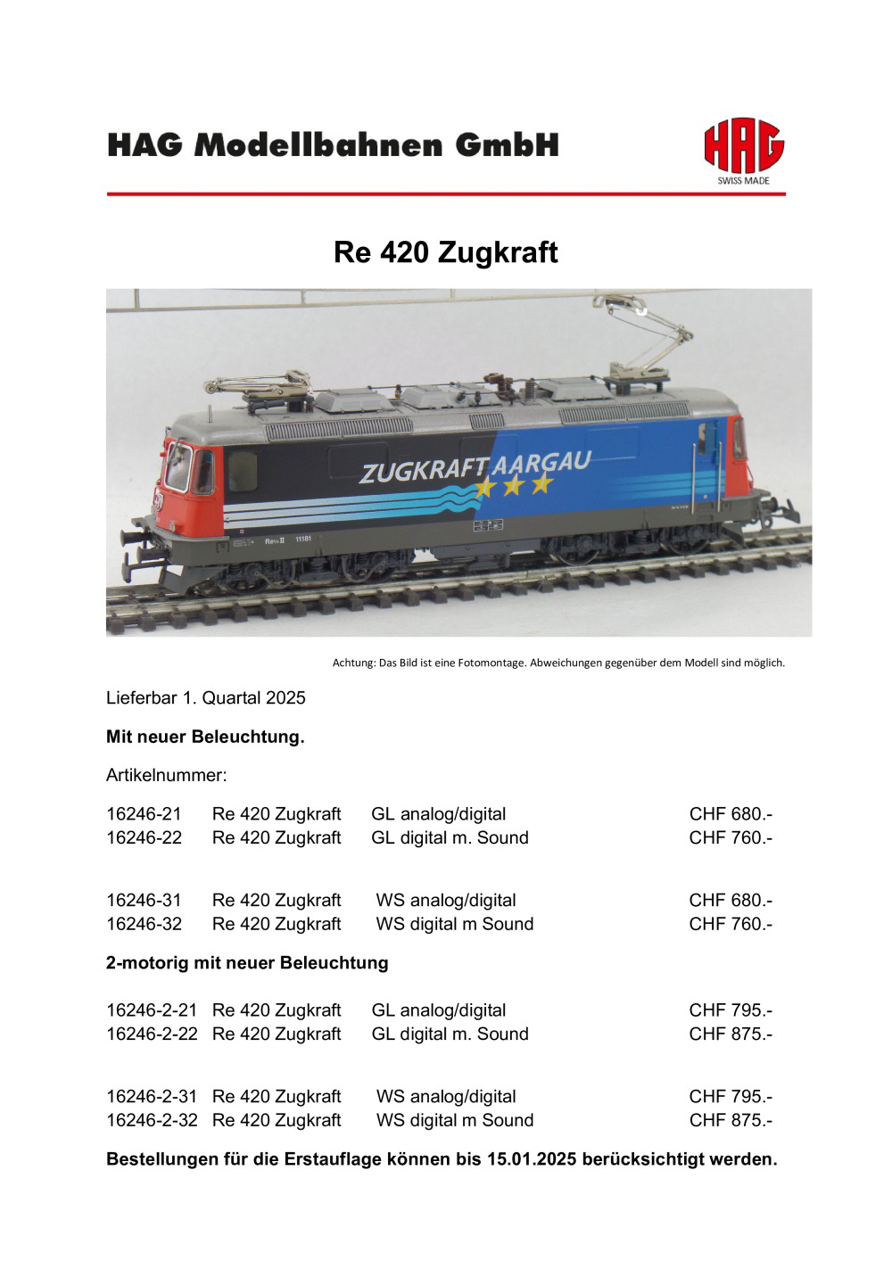 HAG - Re 420 Zugkraft