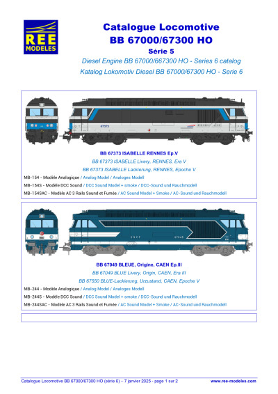 Catalogue Locomotive BB 67000/67300 (Série 5) - REE MODÈLES - Rails Europ Express