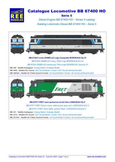 Catalogue Locomotive BB 67400 (Série 5) - REE MODÈLES - Rails Europ Express