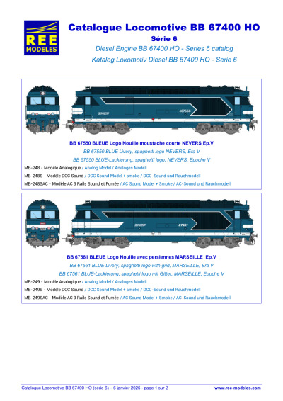 Catalogue Locomotive BB 67400 (Série 6) - REE MODÈLES - Rails Europ Express