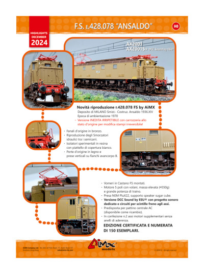 Highlights December 2024 - FS E.428.078 "ANSALDO" locomotiva elettrica - AiMX models