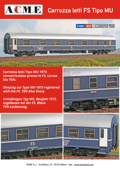 Carrozza letti FS Tipo MU (ref. 51061) - ACME - Anonima Costruzioni Modellistiche Esatte