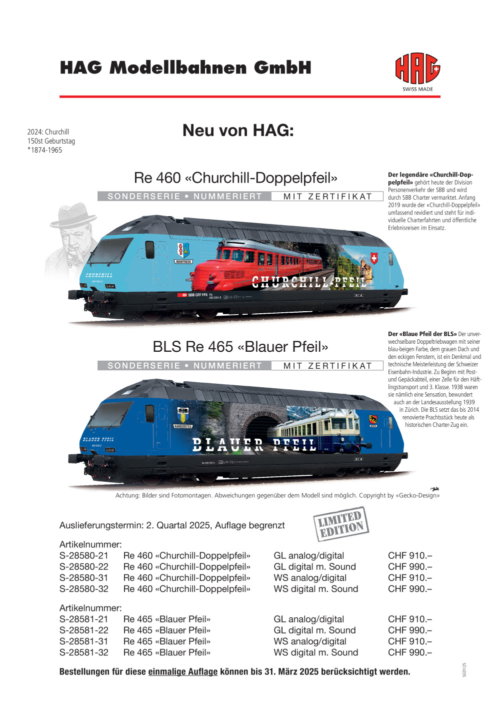 HAG - SBB Re 460 "Churchill-Doppelpfeil" & BLS Re 465 "Blauer Pfeil"
