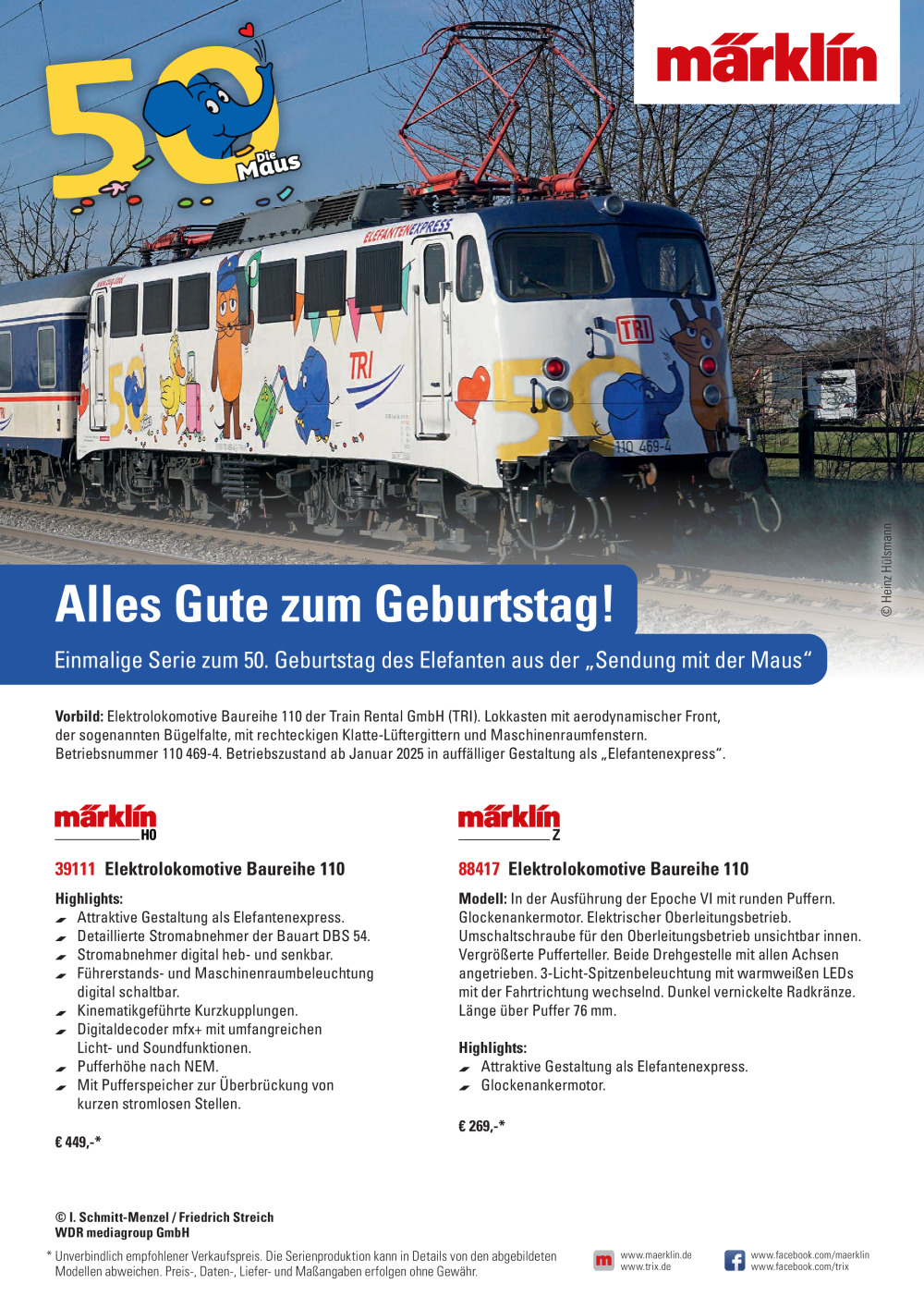 Märklin / Trix - Einmalige Serie "50. Geburstag - Sendung mit der Maus"