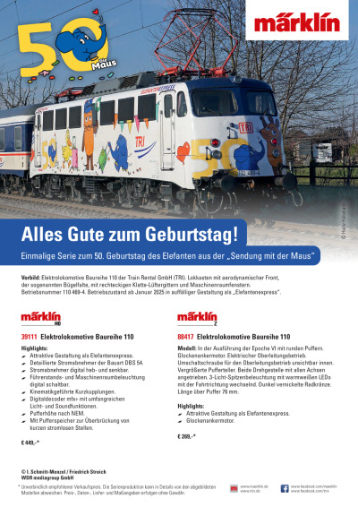 Einmalige Serie "50. Geburstag - Sendung mit der Maus" - Märklin / Trix
