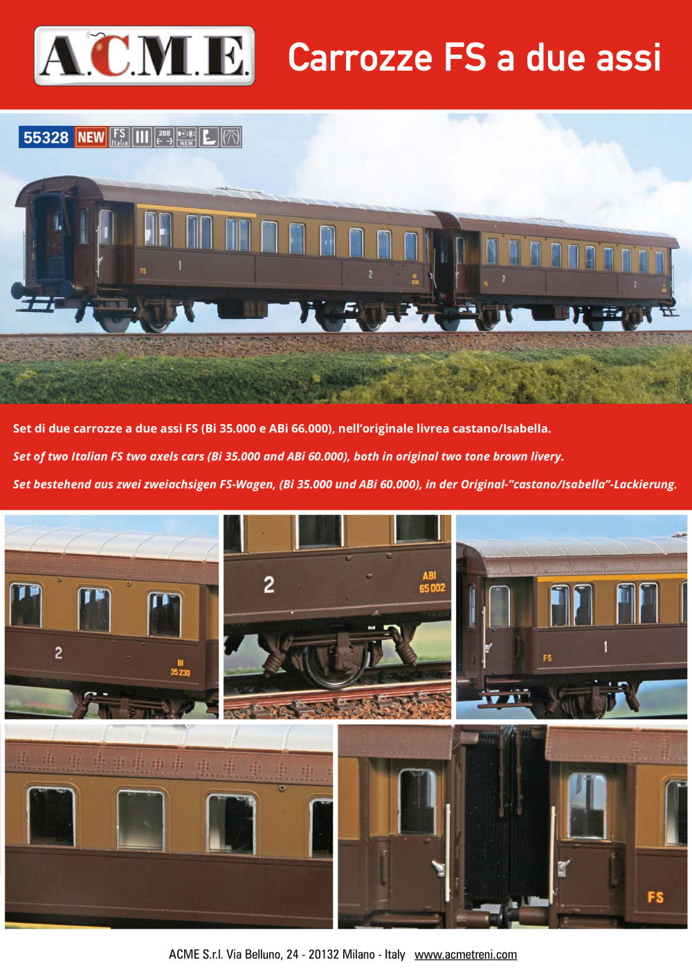 ACME - Anonima Costruzioni Modellistiche Esatte - Carrozze FS a due assi (ref. 55328)