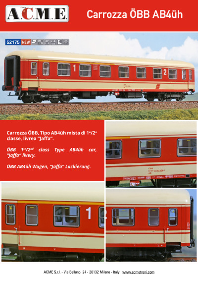 Carrozza ÖBB AB4üh, livrea "Jaffa" (ref. 52175) - ACME - Anonima Costruzioni Modellistiche Esatte