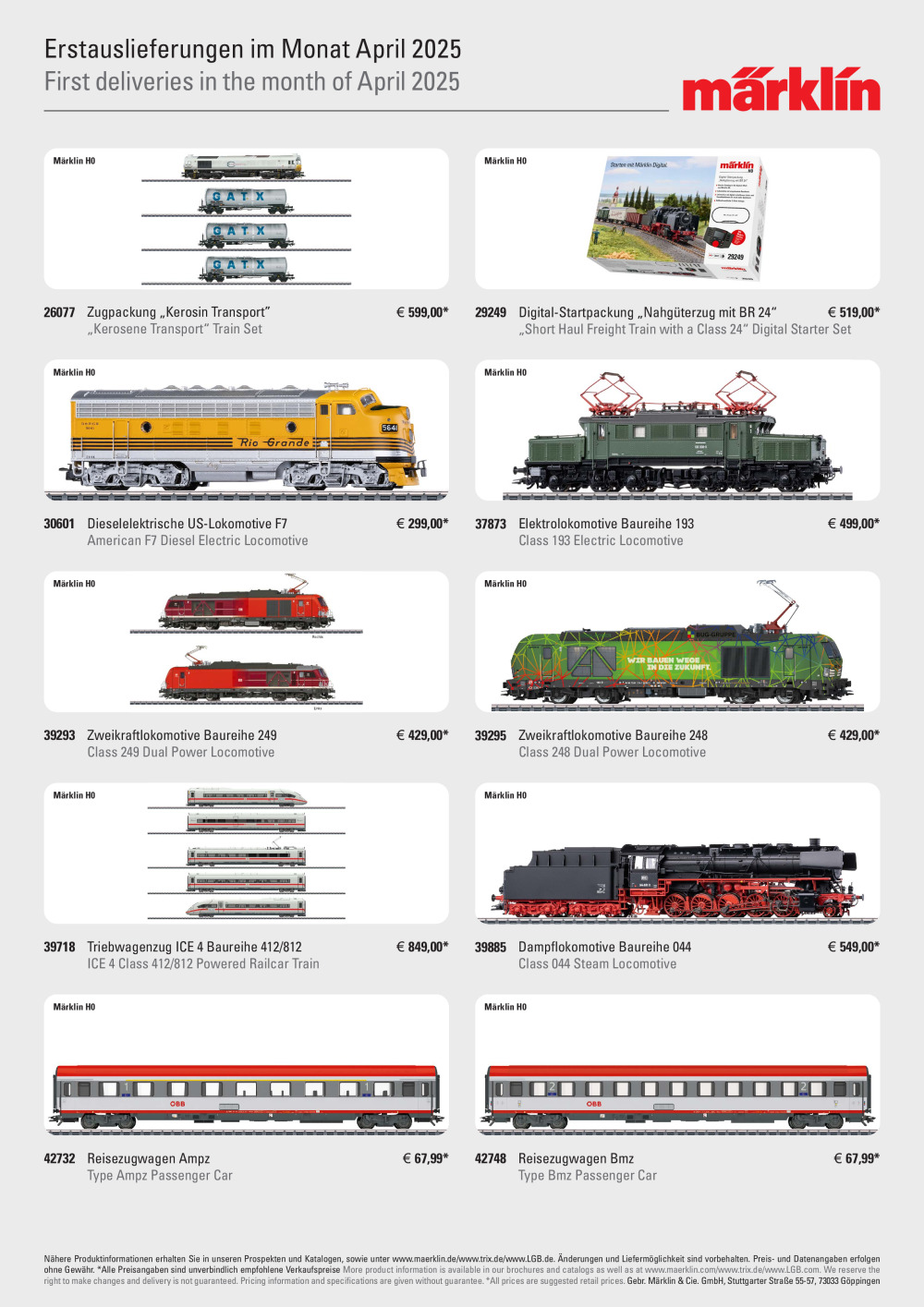 Märklin - Erstauslieferungen im Monat / First deliveries in the month of April 2025
