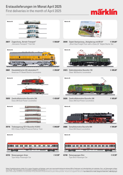 Erstauslieferungen im Monat / First deliveries in the month of April 2025 - Märklin