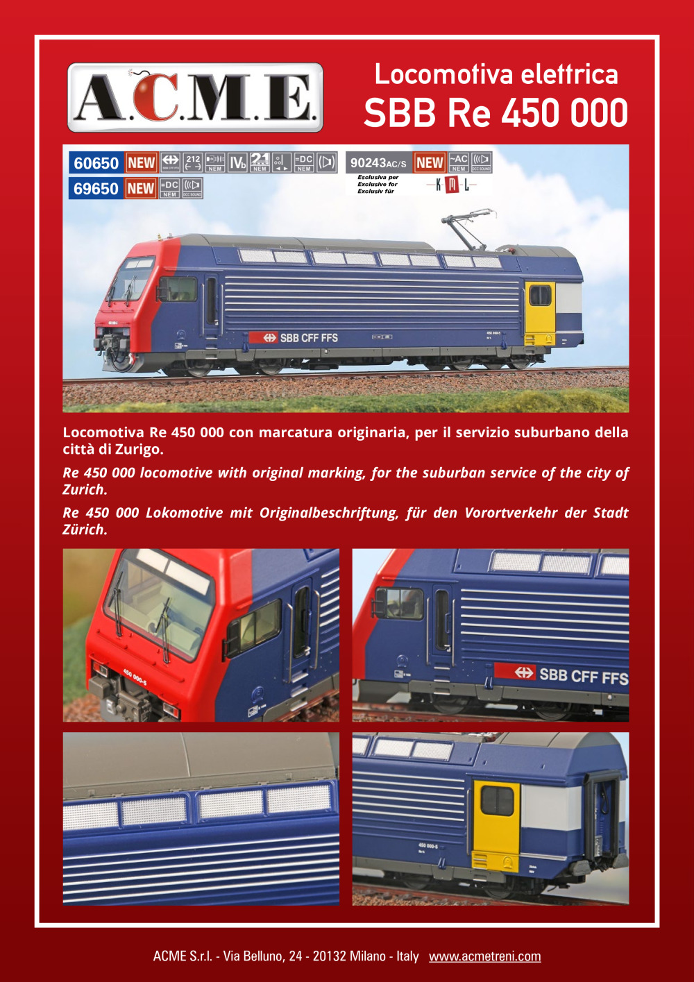 ACME - Anonima Costruzioni Modellistiche Esatte - SBB CFF FFS - Re 450 000 electric locomotive (ref. 60650 / 69650)