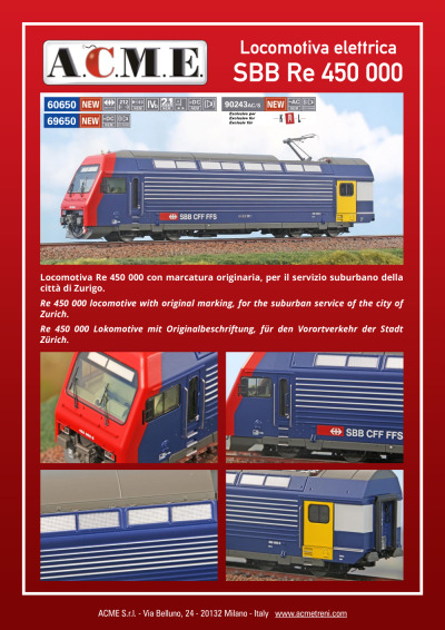 SBB CFF FFS - Re 450 000 electric locomotive (ref. 60650 / 69650) - ACME - Anonima Costruzioni Modellistiche Esatte