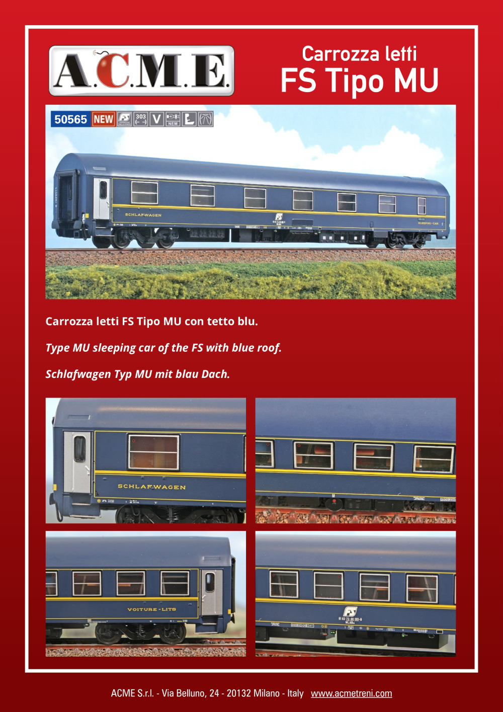 ACME - Anonima Costruzioni Modellistiche Esatte - Carrozza letti FS Tipo MU (ref. 50565)