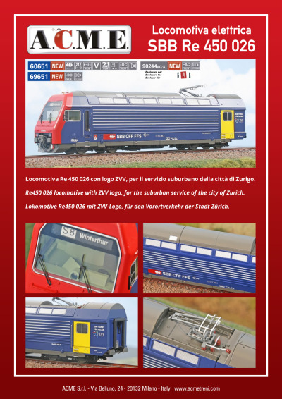 SBB CFF FFS - Re 450 026 electric locomotive (ref. 60651 / 69651 / 90244AC/S) - ACME - Anonima Costruzioni Modellistiche Esatte