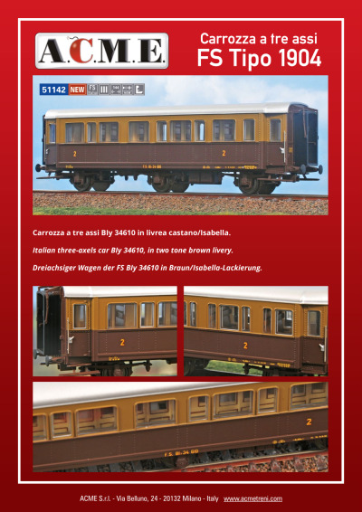 Carrozza a tre assi FS Tipo 1904 (ref. 51142) - ACME - Anonima Costruzioni Modellistiche Esatte