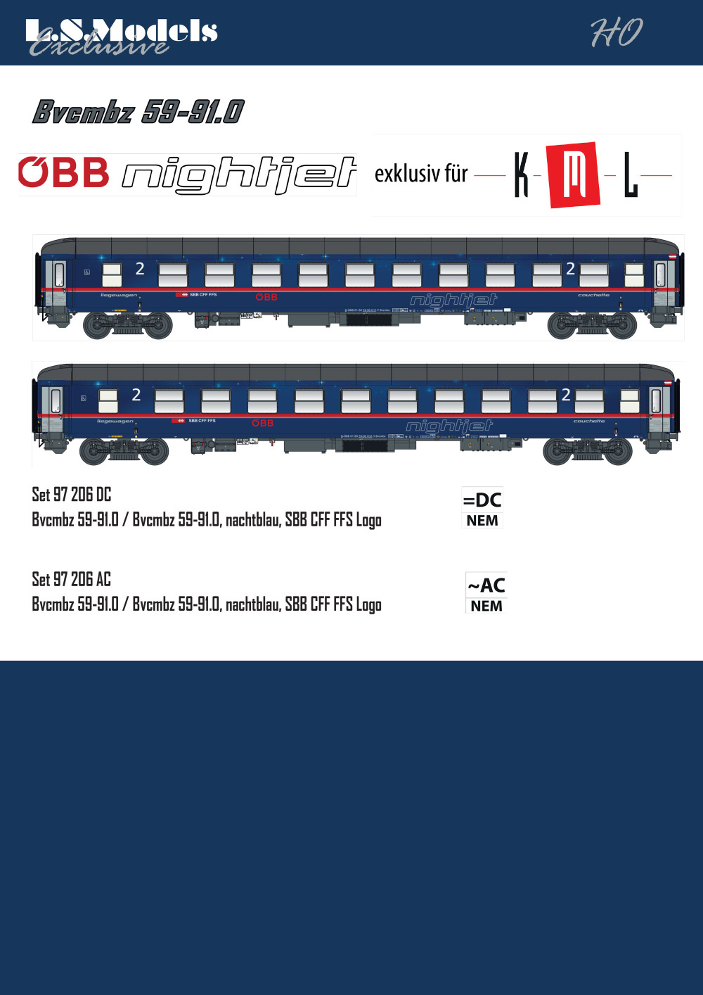 LS Models - SBB CFF FFS / ÖBB Nightjet - Bvcmbz 59-90.0 couchette passenger coaches
