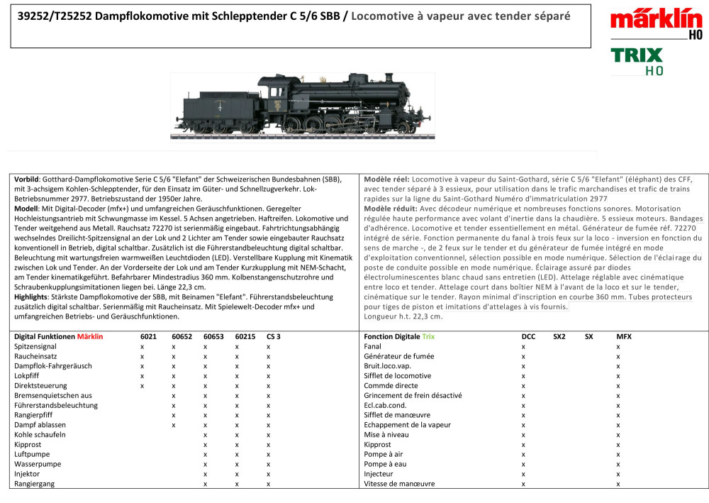 Märklin - SBB CFF FFS - C 5/6 2977 "Elephant" steam locomotive