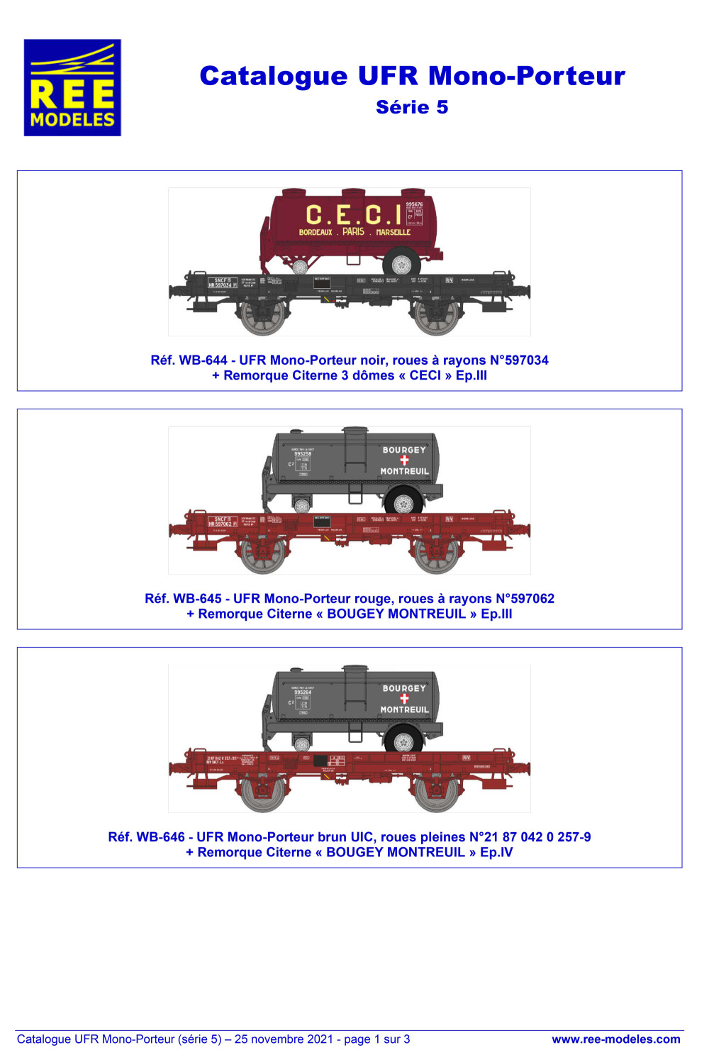 REE MODÈLES - Rails Europ Express - SNCF - UFR single carrier freight wagons